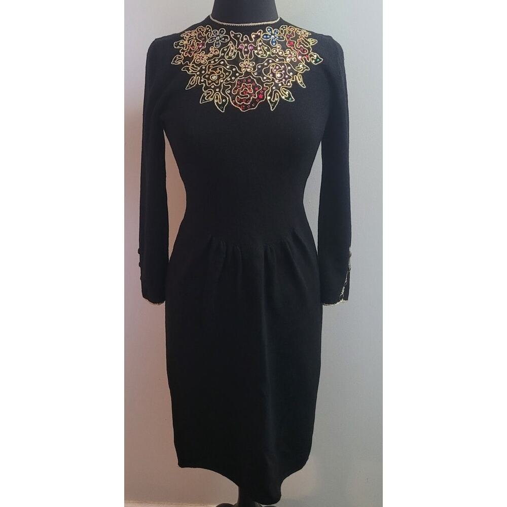 VTG Don Sayres Santana Knit Dress 4P 80s USA Retro Luxe Glam Cocktail Formal